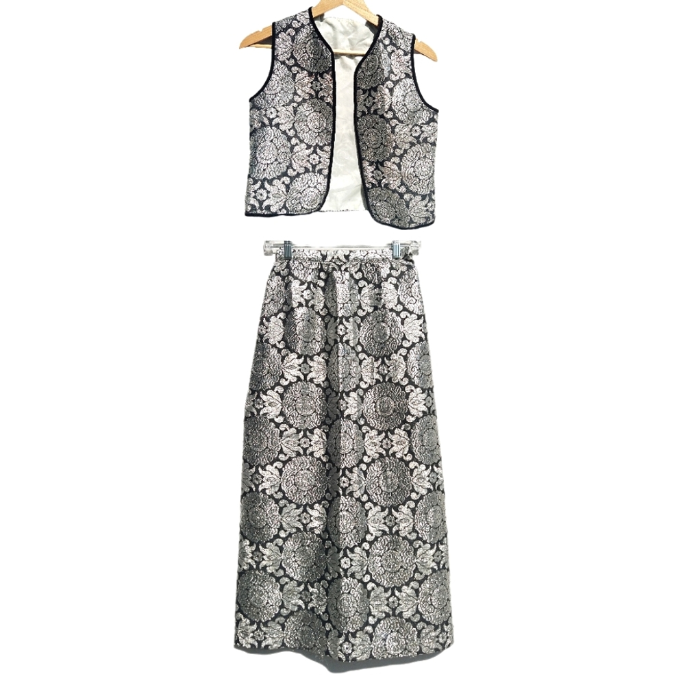 Vintage✨Handmade Silver Metallic Paisley 2-Piece Set, Size XS/S✨